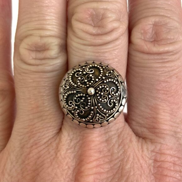 Sterling Silver 925 Round Domed Hollow Scrollwork Adjustable Ring Sz 8.25 - 9.5 - Picture 16 of 16